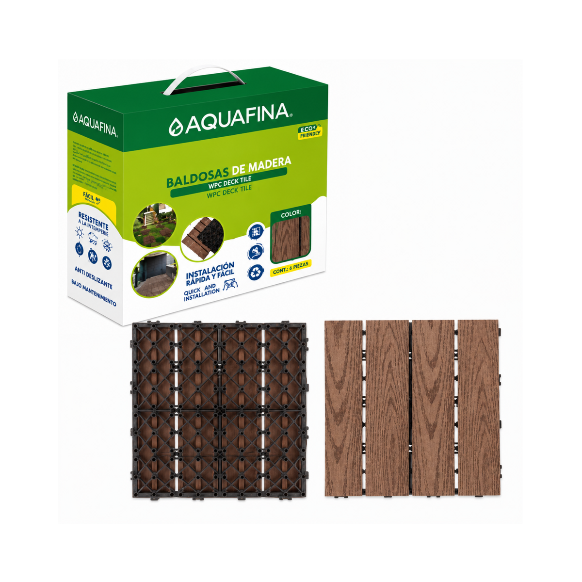PVC Wood-Finish Deck Tile 30 × 30 cm Dark Mocha Aquafina / A-SGWT-DM