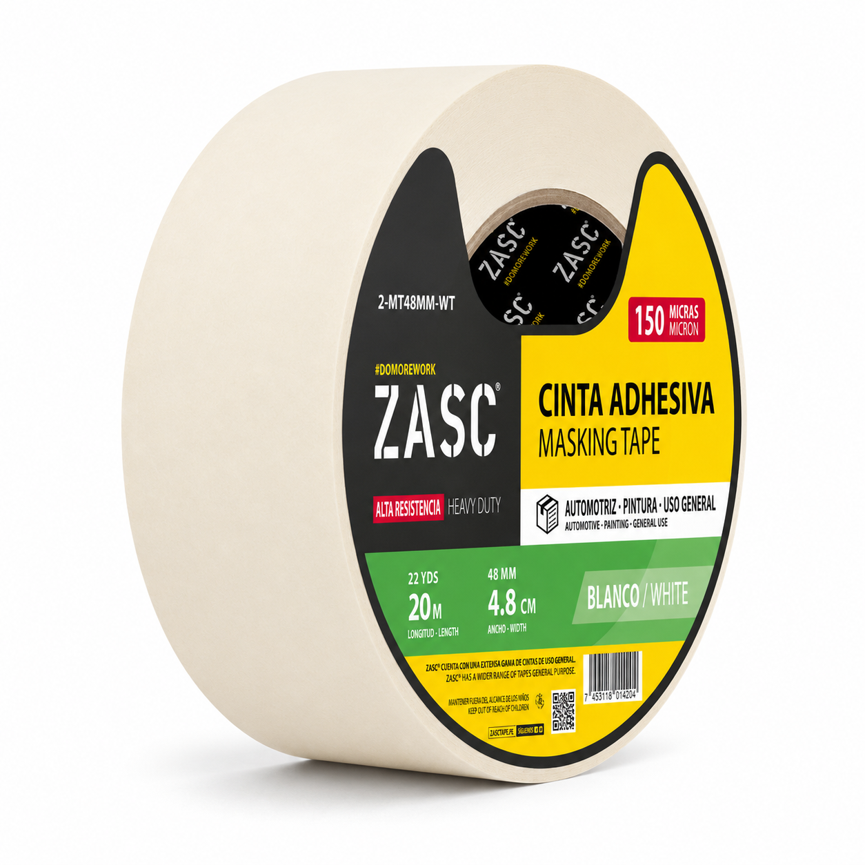 Cinta Adhesiva de Papel Blanco ZASC / Z-MT48MM-WT