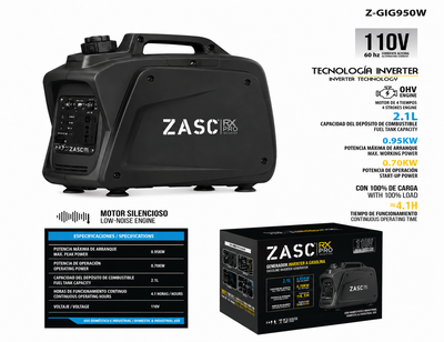 Générateur Inverter à Essence 950W 60CC 2.1L ZASC / Z-GIG950W