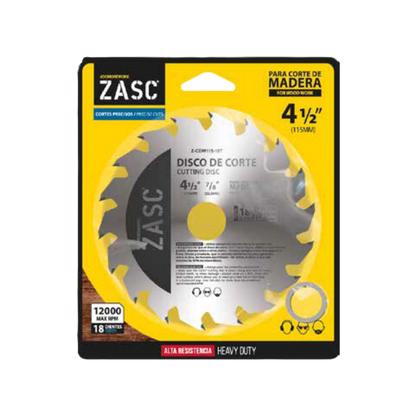 ZASC Wood Cutting Disc 4½" 18 Teeth 12000 RPM Heavy Duty