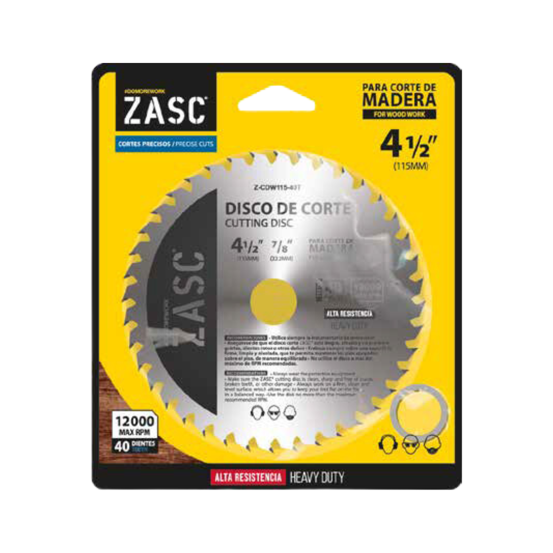 ZASC Wood Cutting Disc 4½" 40 Teeth 12000 RPM Heavy Duty
