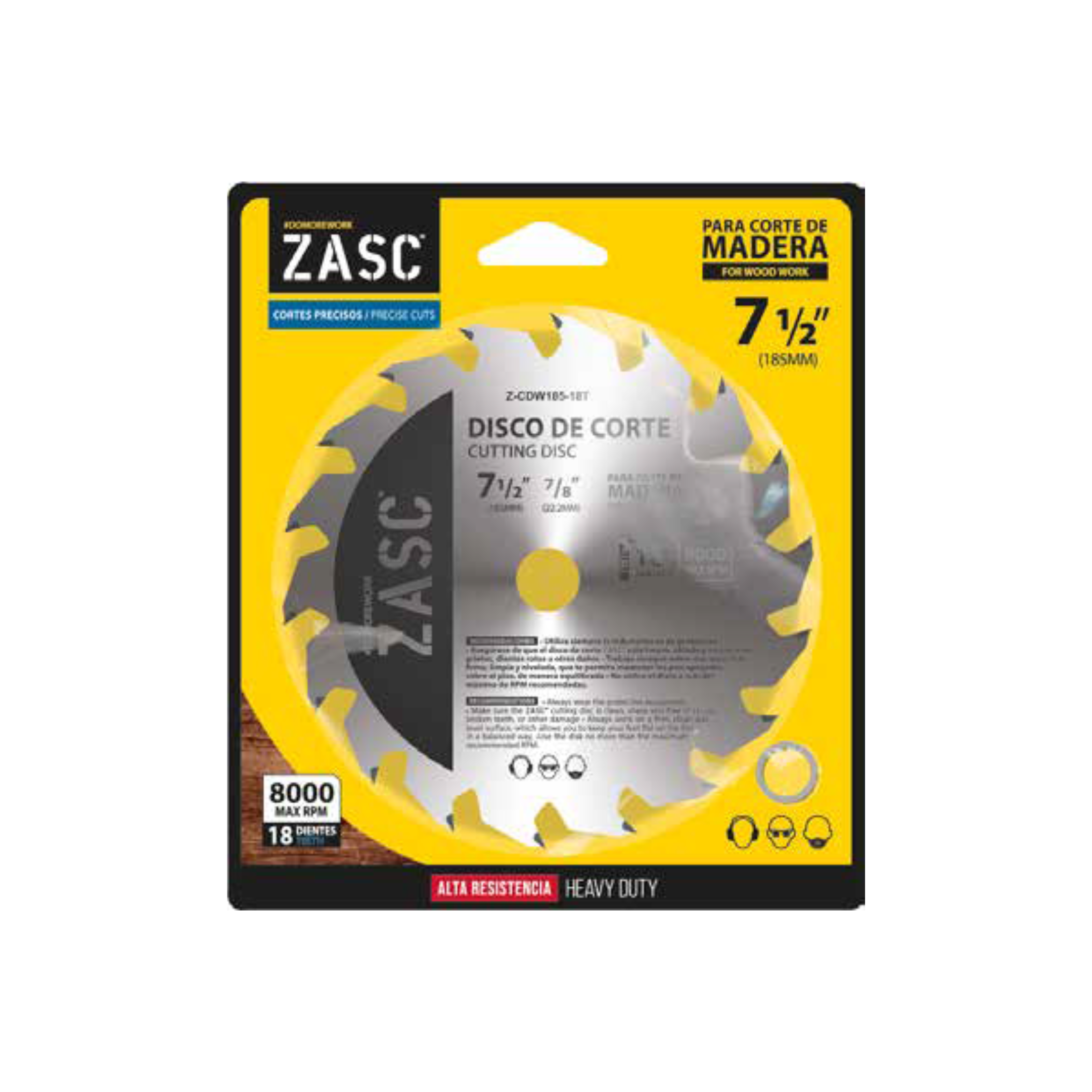 ZASC 7½” Cutting Disc for Wood – 8000 RPM, 18T, 7/8" Arbor