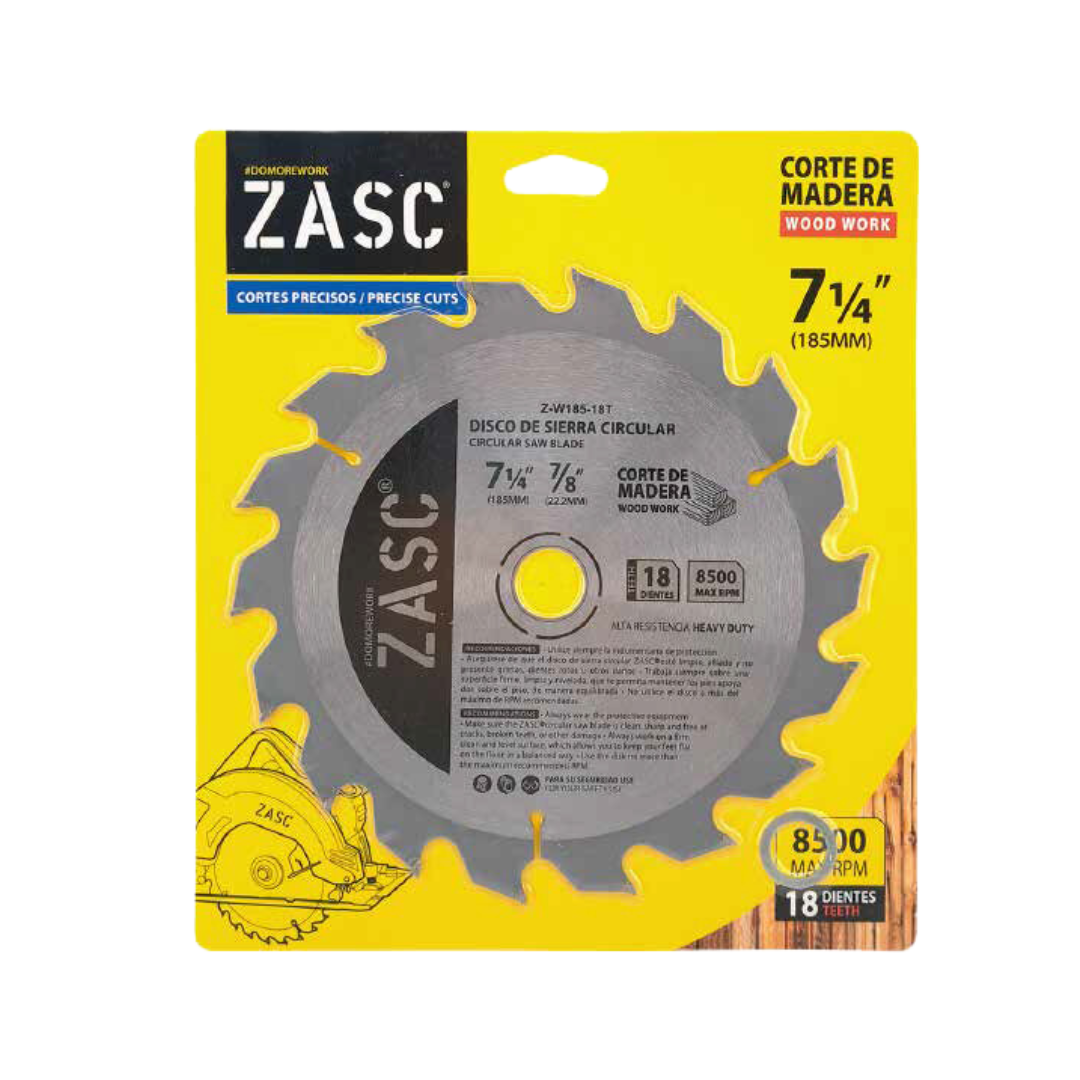 ZASC Cutting Disc 7¼" (185mm) for Wood, 18 Teeth, 8500 RPM