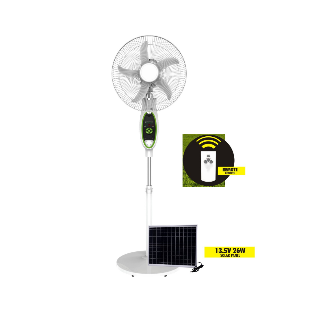 Sankey 16" Rechargeable Pedestal Fan with Solar Panel, LED Light, and Remote-Control
