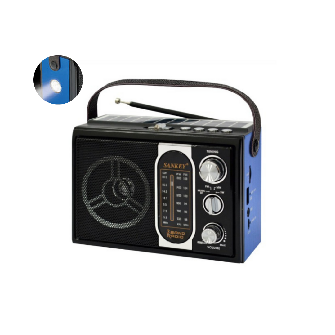 Sankey Portable Radio with Bluetooth, Solar Panel, Built-in Rechargeable Battery and LED Light