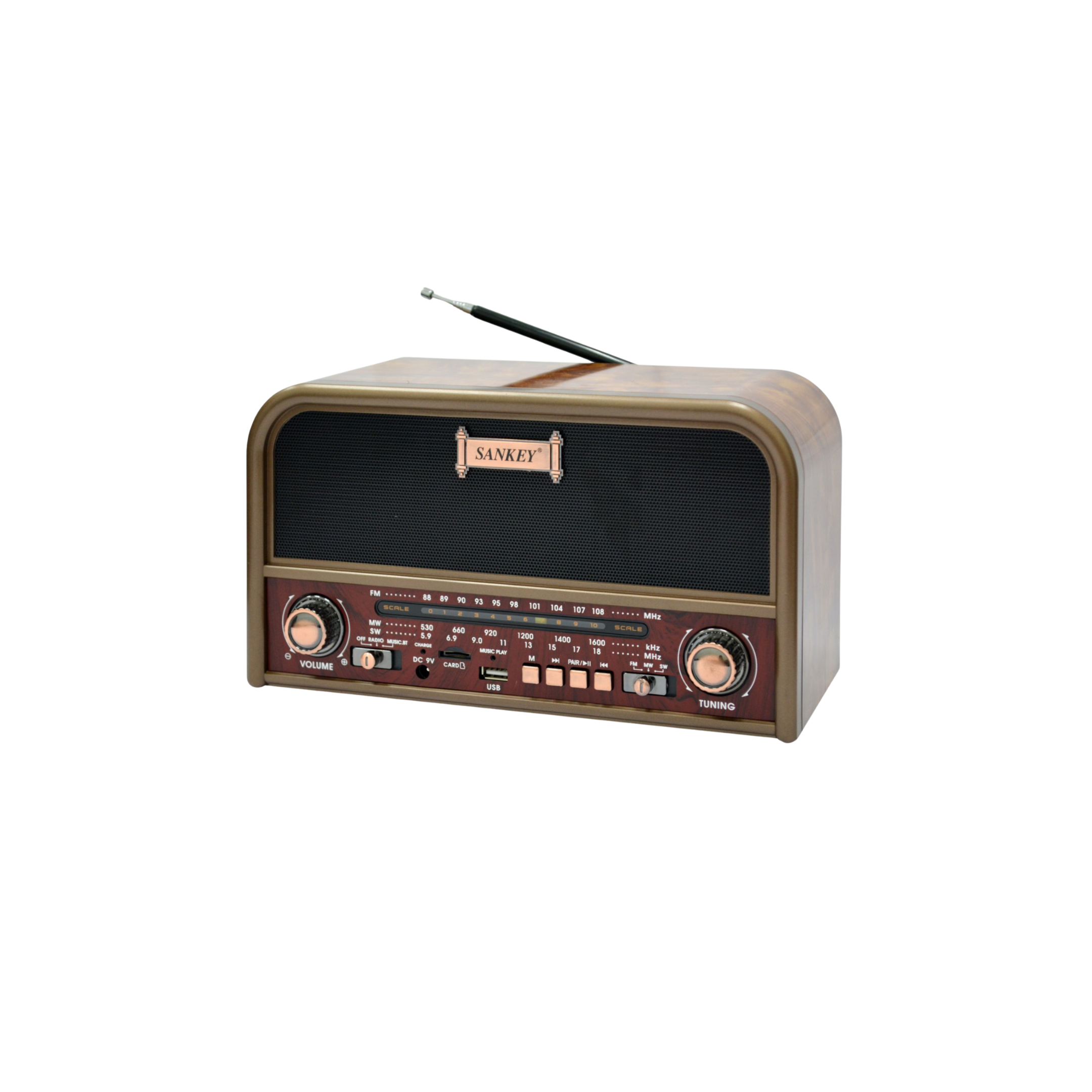 Sankey Portable AM/FM/SW Radio with Bluetooth and Built-in Rechargeable Battery