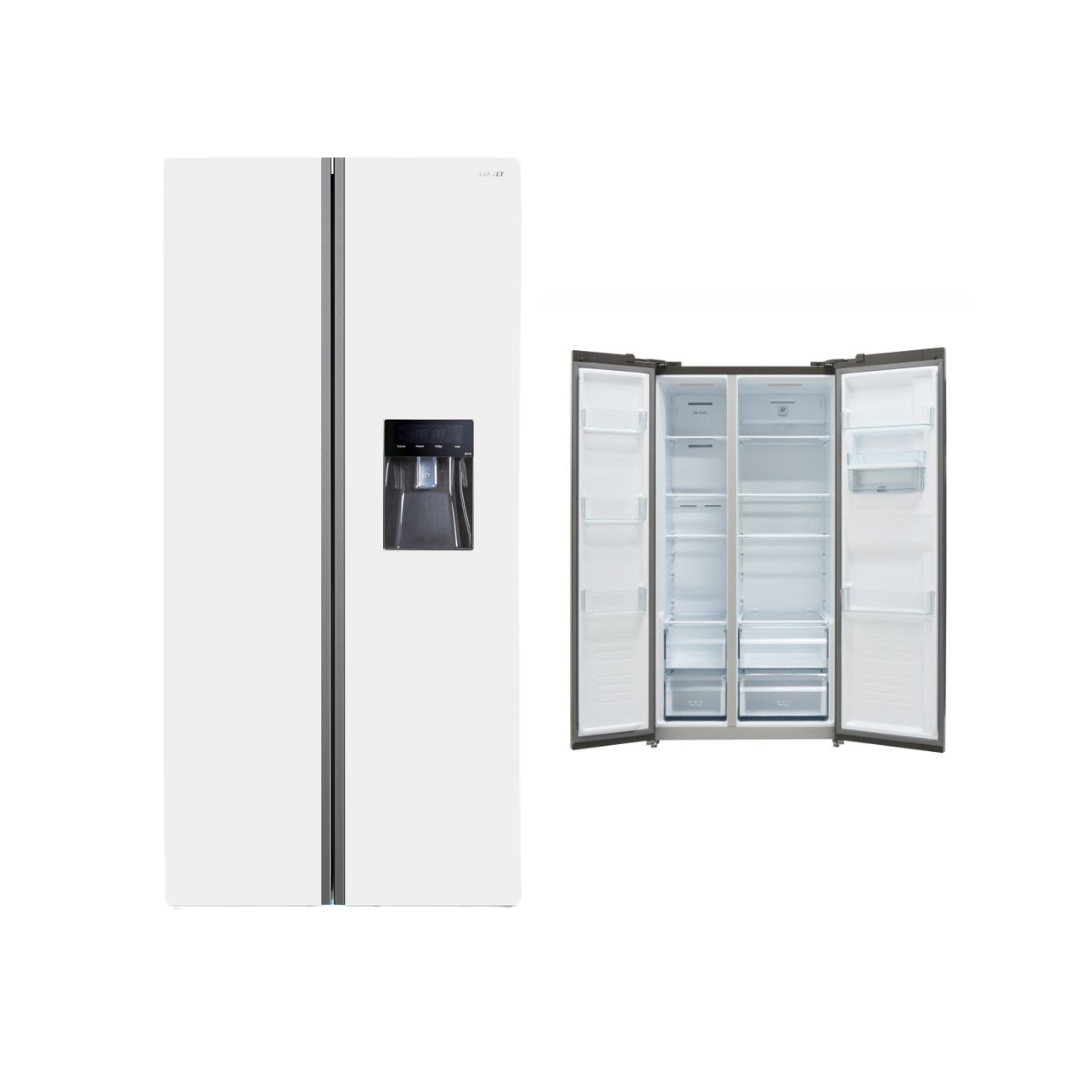 Sankey 18.9 cu. ft. Side-by-Side Inverter Refrigerator with Water Dispenser & Glass Doors – White Design