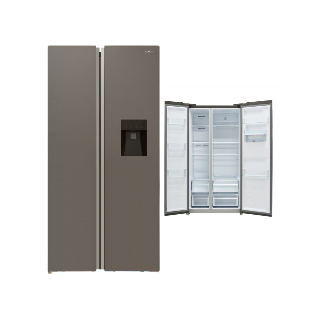 Sankey 18.9 cu. ft. Side-by-Side Inverter Refrigerator with Water Dispenser & Glass Doors – Grey Design