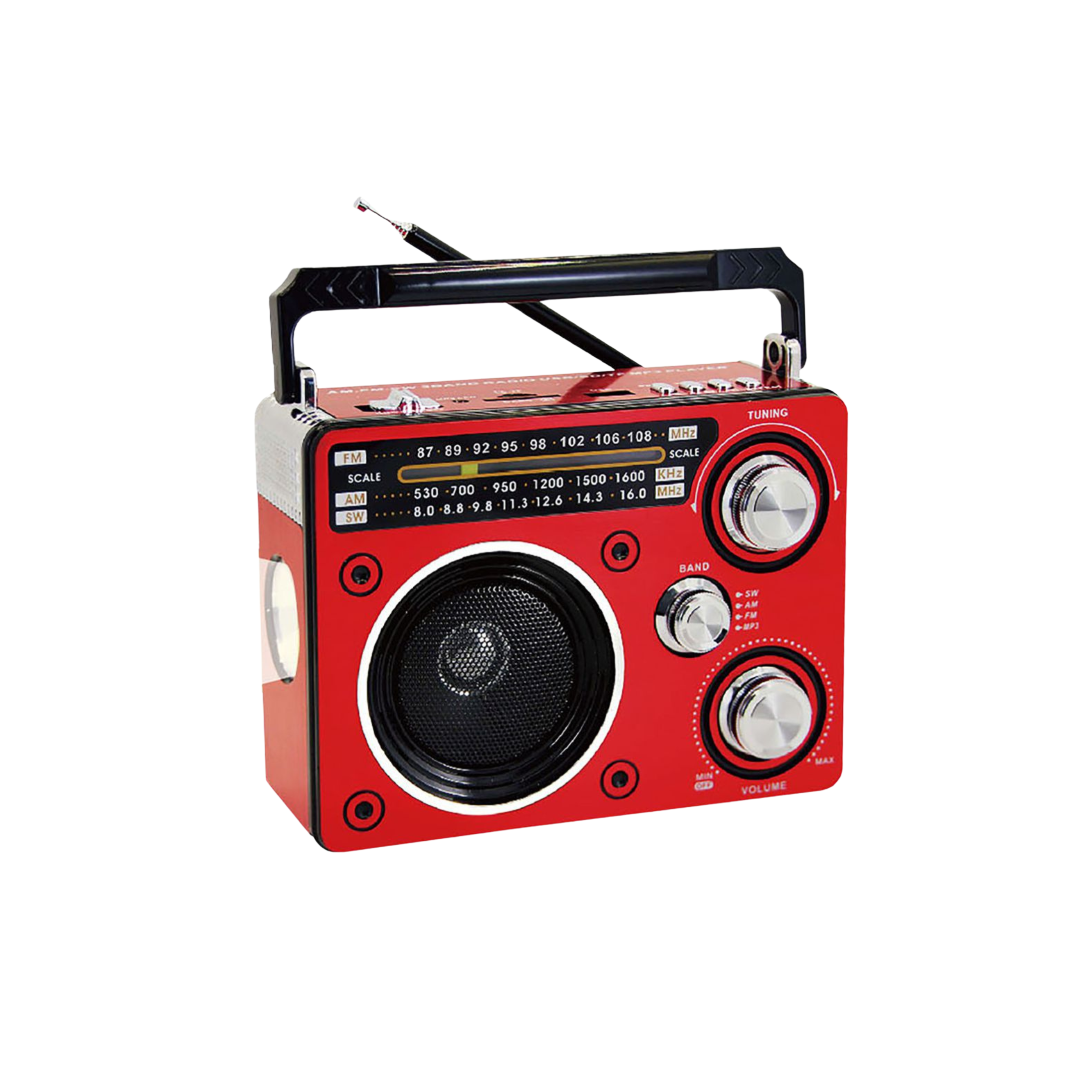 Sankey Portable Radio with Bluetooth, USB, SD Input, LED Flashlight, and Rechargeable Battery