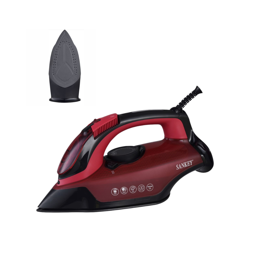 Sankey Steam Iron 1300W, Multi-Directional Non-Stick Soleplate, Vertical Steam, Burgundy