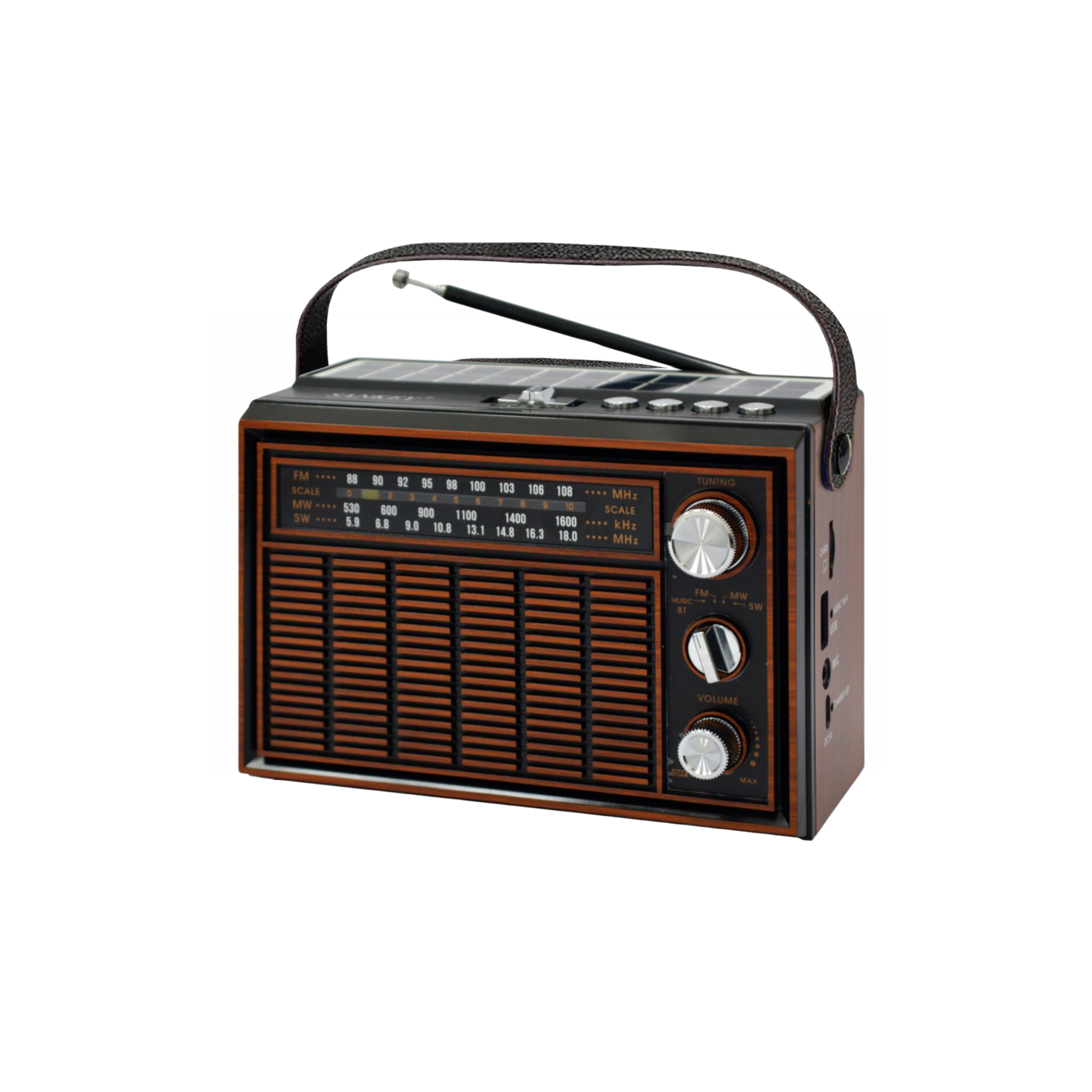 Sankey Portable Radio with Bluetooth, Solar Panel, LED Light, USB/TF Card, and Rechargeable Battery