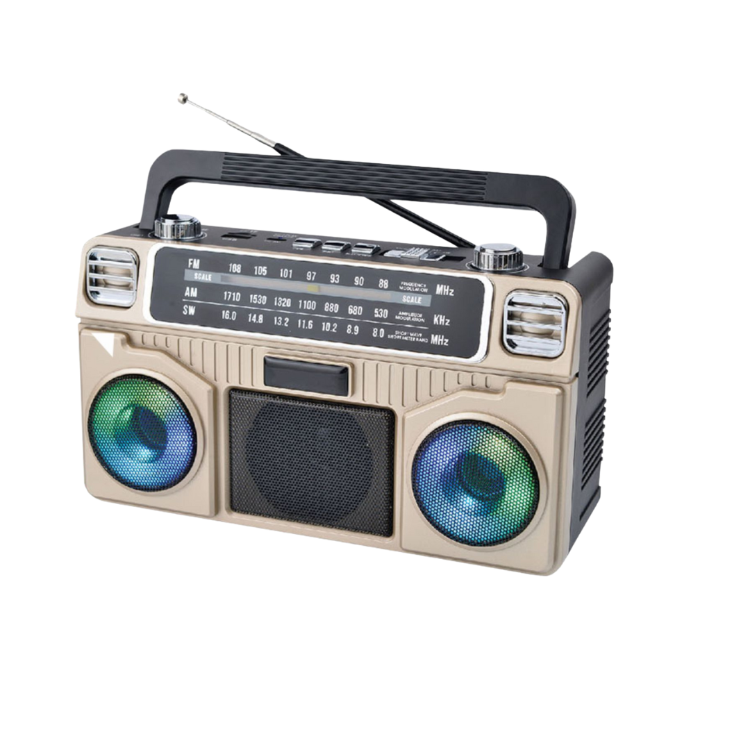 Sankey Portable Bluetooth Radio with LED Lighting, USB/TF Input, and Rechargeable Battery