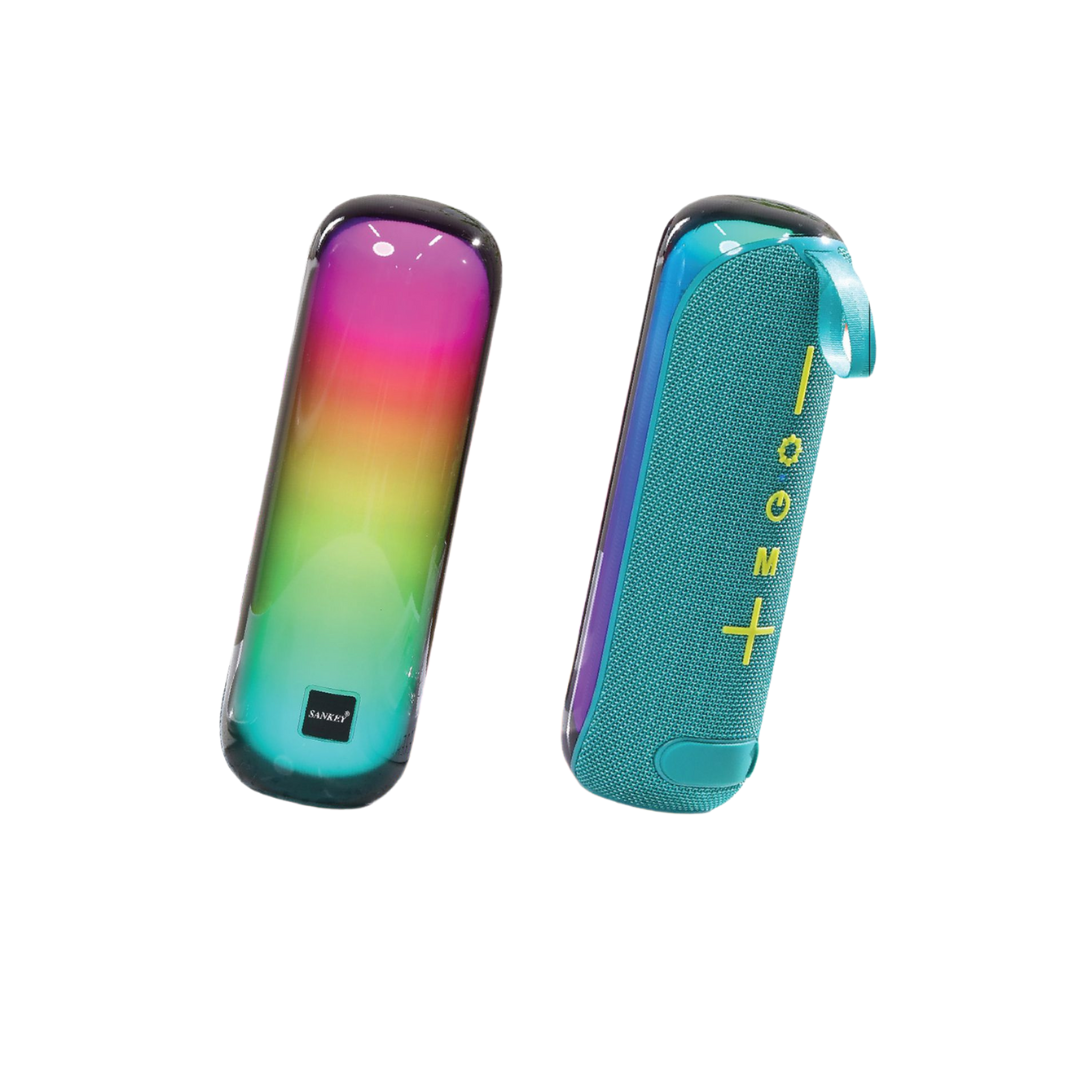 Sankey Portable Bluetooth Speaker with Melody-Synced RGB LED Lights, TWS Stereo, USB/MicroSD/AUX/FM, and Rechargeable Battery