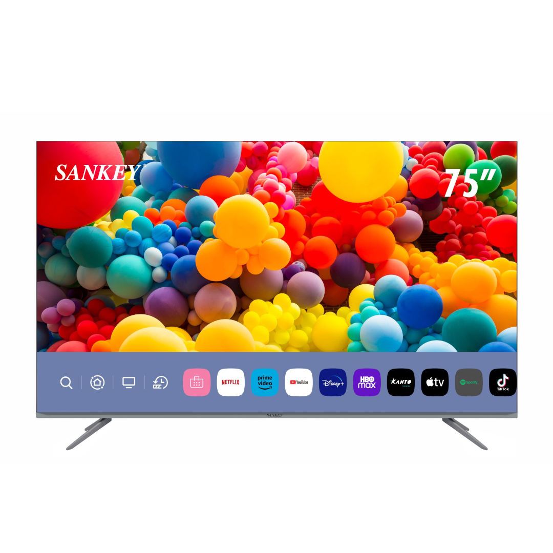 Sankey 75" QLED Smart TV with webOS, 4K UHD, Frameless Design, Silver