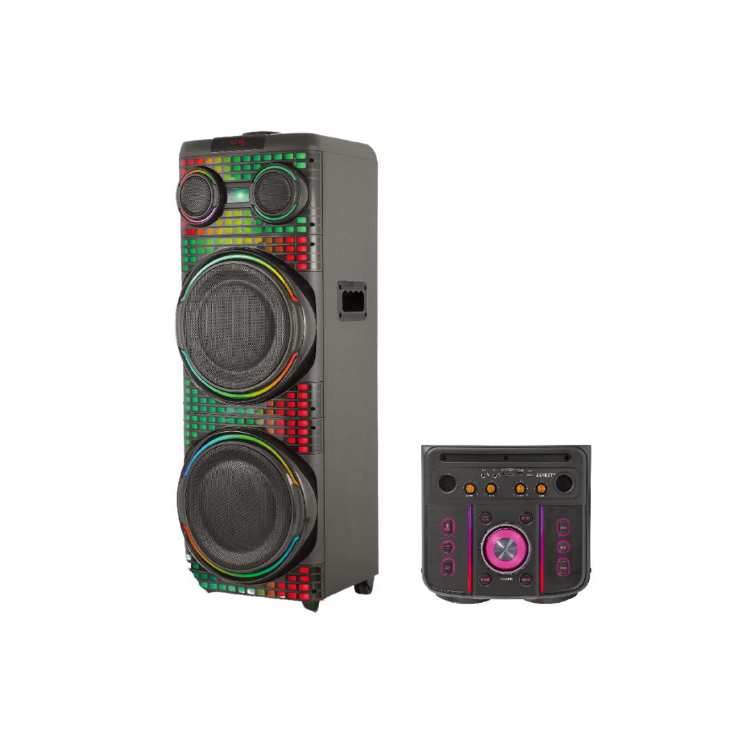 Sankey 2 x 12" Super Woofer Bluetooth Speaker with LED Lights, Karaoke & Wireless Mic
