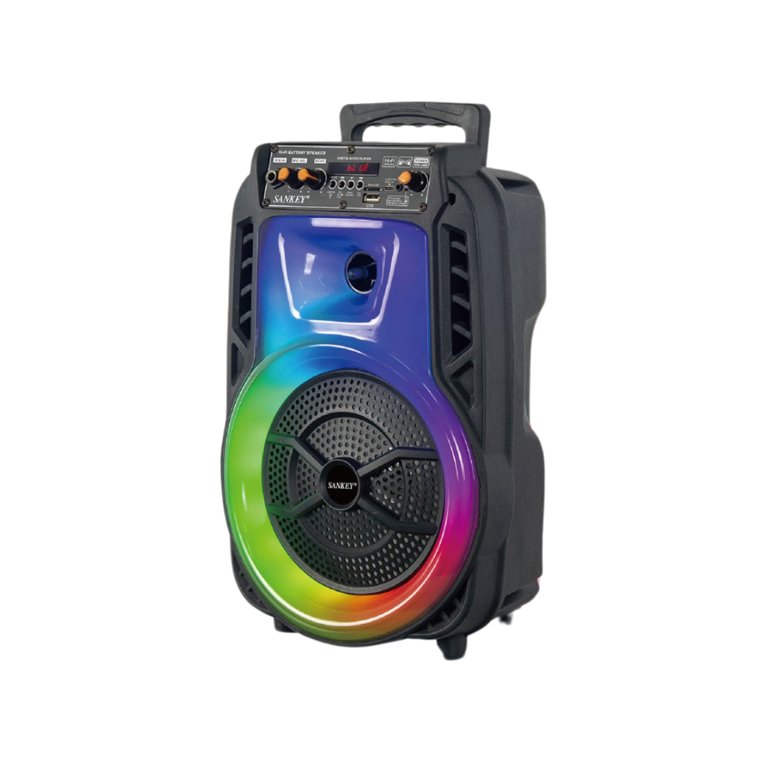 Sankey Rechargeable Bluetooth Speaker 8" with LED Lights, Karaoke, USB/TF/FM, 10W
