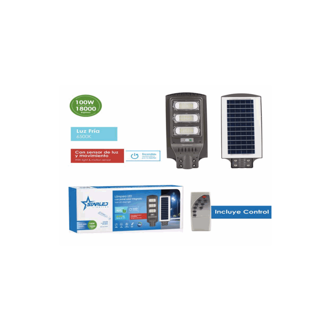 StarLED Solar LED Lamp 100W, Cold Light 6500K, 18,000 Lumens, Motion Sensor, Automatic Night Turn-On, Remote Control