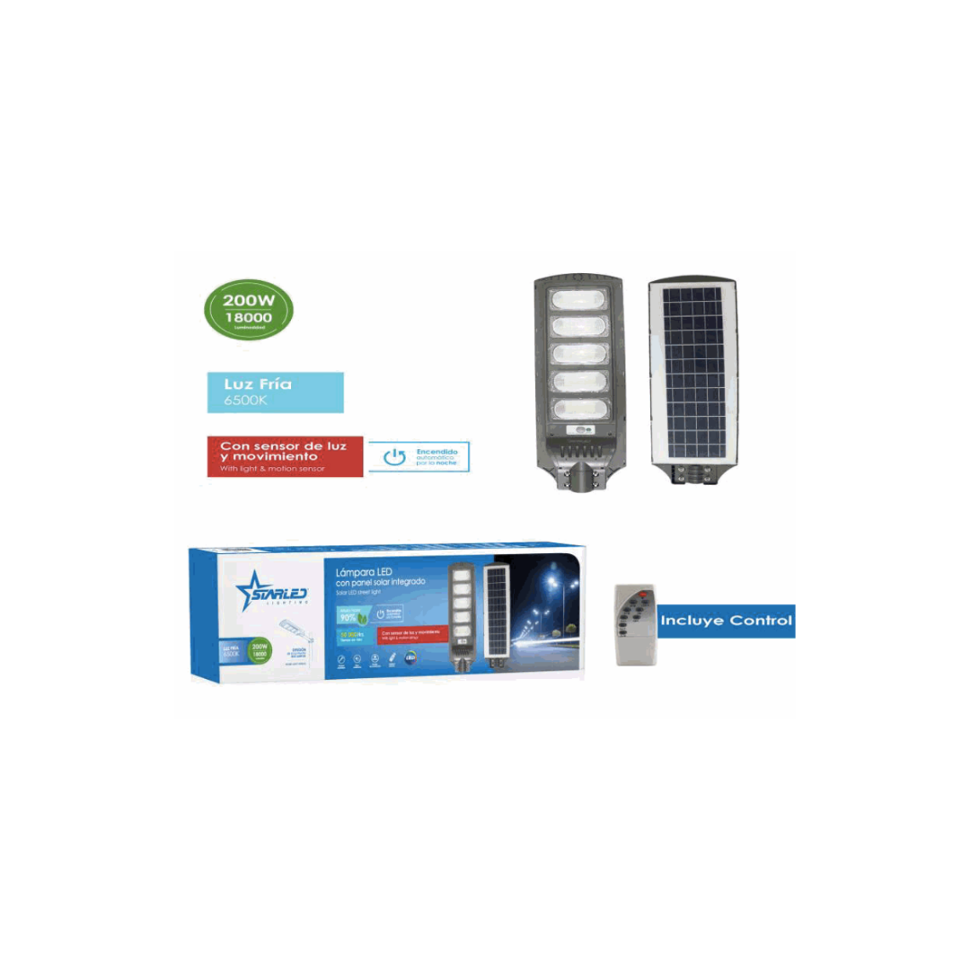 StarLED Solar LED Lamp 200W, Cold Light 6500K, 18,000 Lumens, Motion Sensor, Automatic Night Turn-On