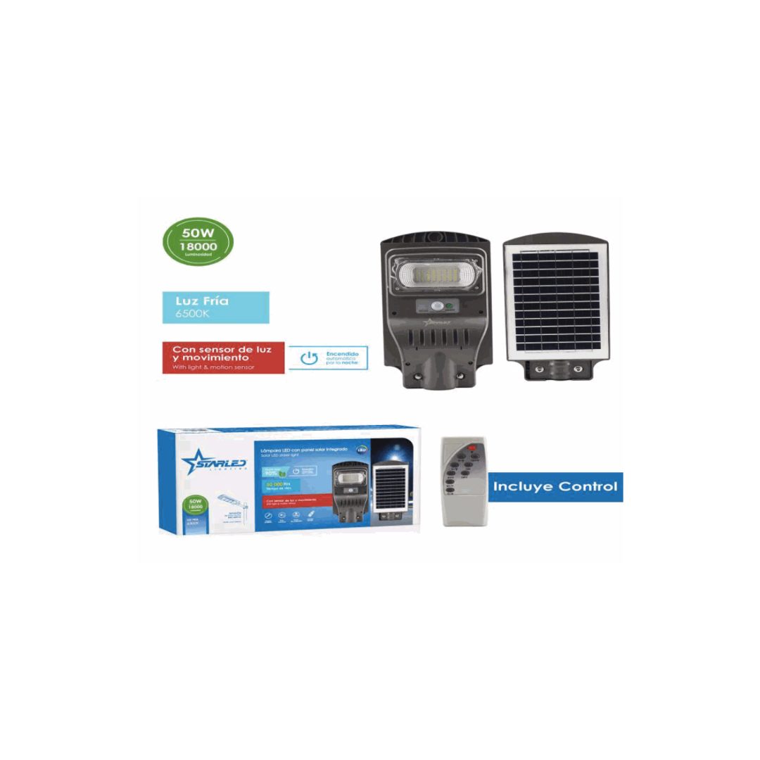 StarLED Solar LED Lamp 50W, Cold Light 6500K, 18,000 Lumens, Motion Sensor, Automatic Night Turn-On