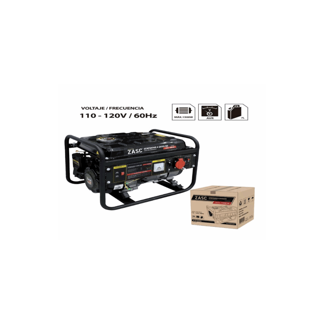 ZASC Gasoline Generator 1500W, 110-120V, 7L Tank, AVR System