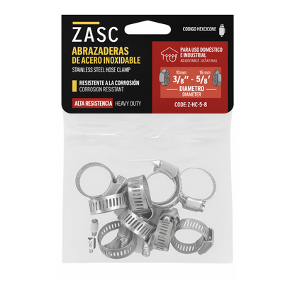 ZASC Stainless Steel Hose Clamps 3/8"–5/8" (10 pcs)