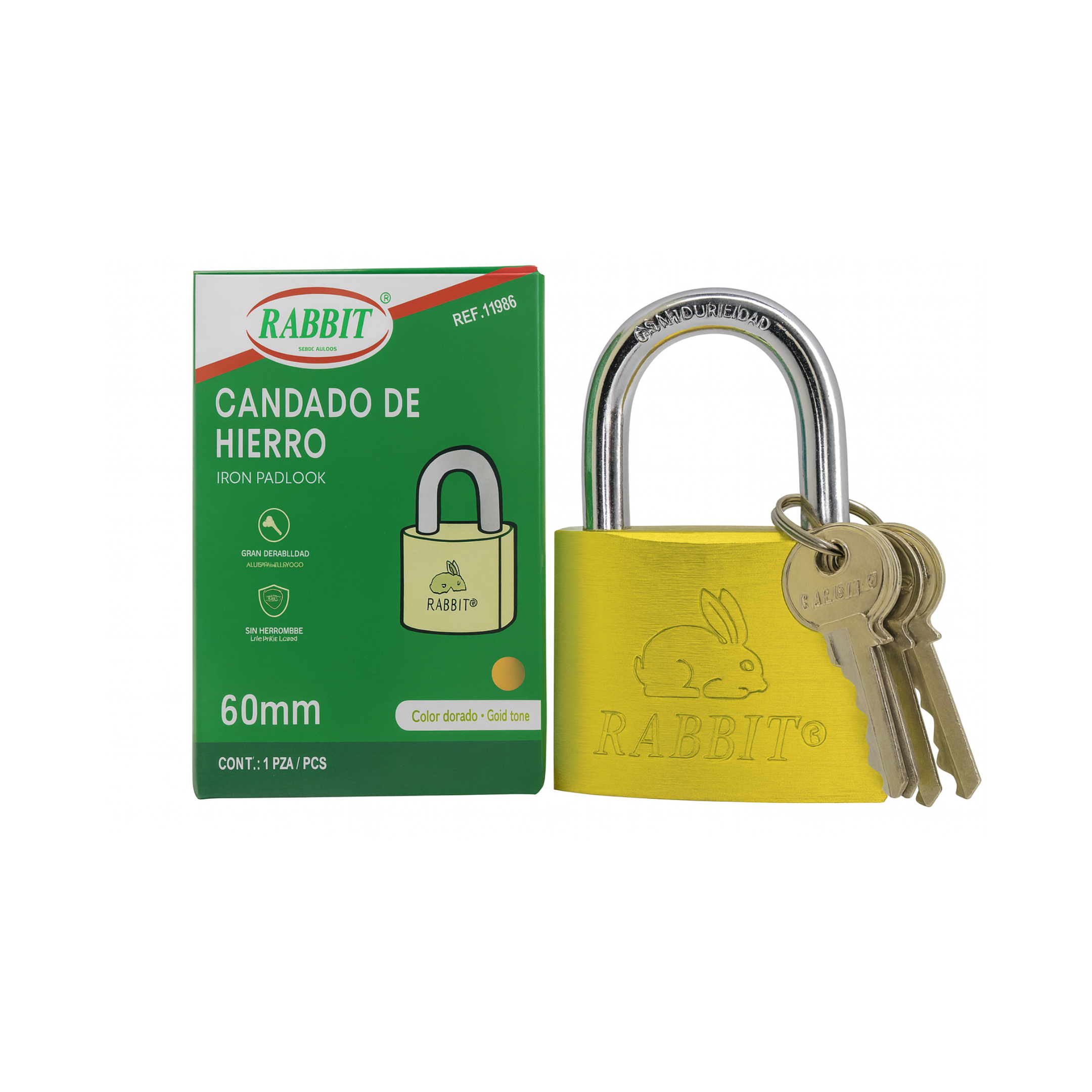 Rabbit Iron Padlocks – Gold Color 60MM (6PCS) / RB-1150-60