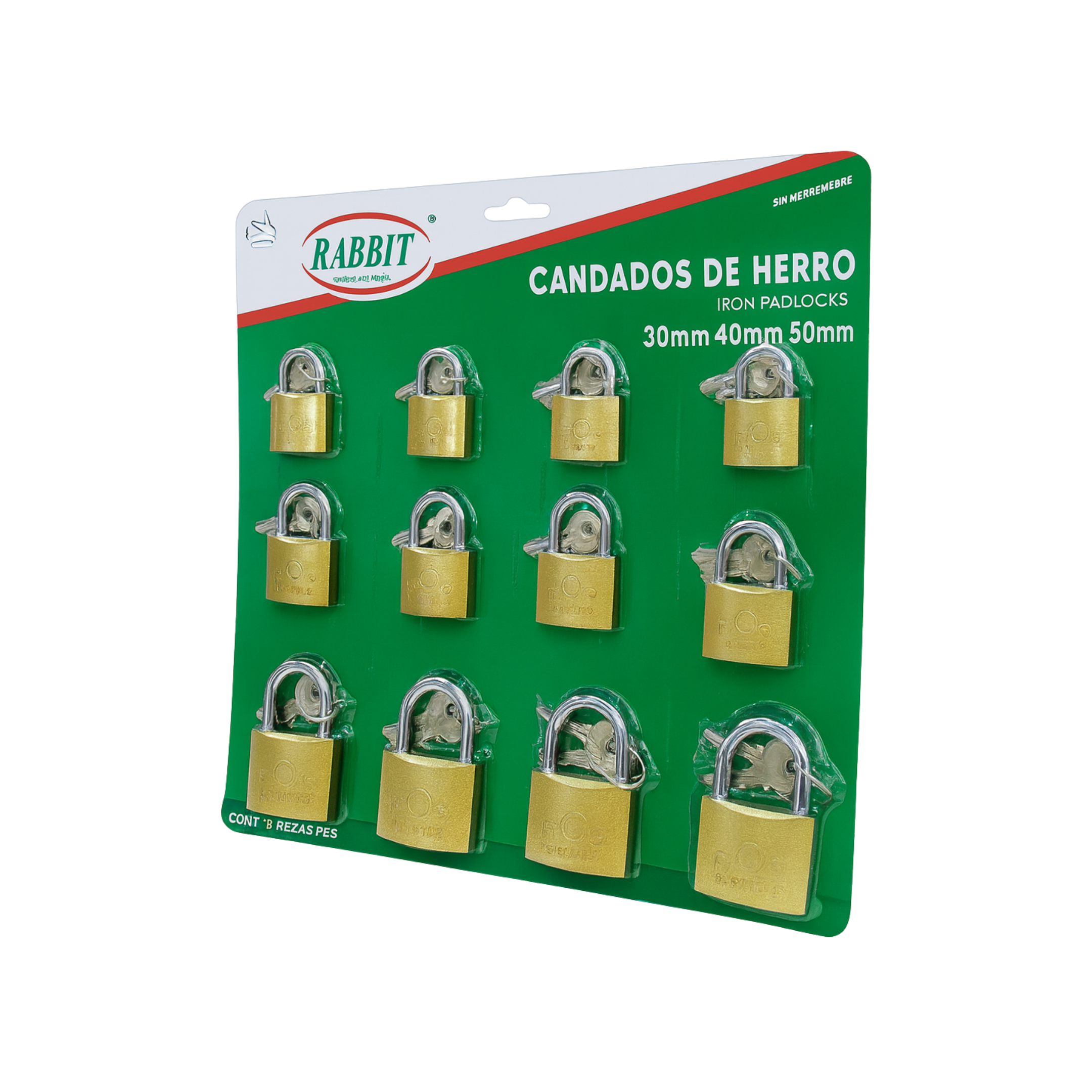 Rabbit Iron Padlocks – Gold Color Mixed Sizes 40MM-50MM-60MM (12PCS) / RB-1150-405060