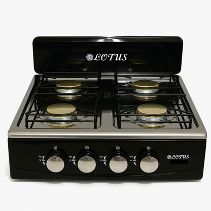 Lotus Gas Stove with Lid (4 Burners, Black)