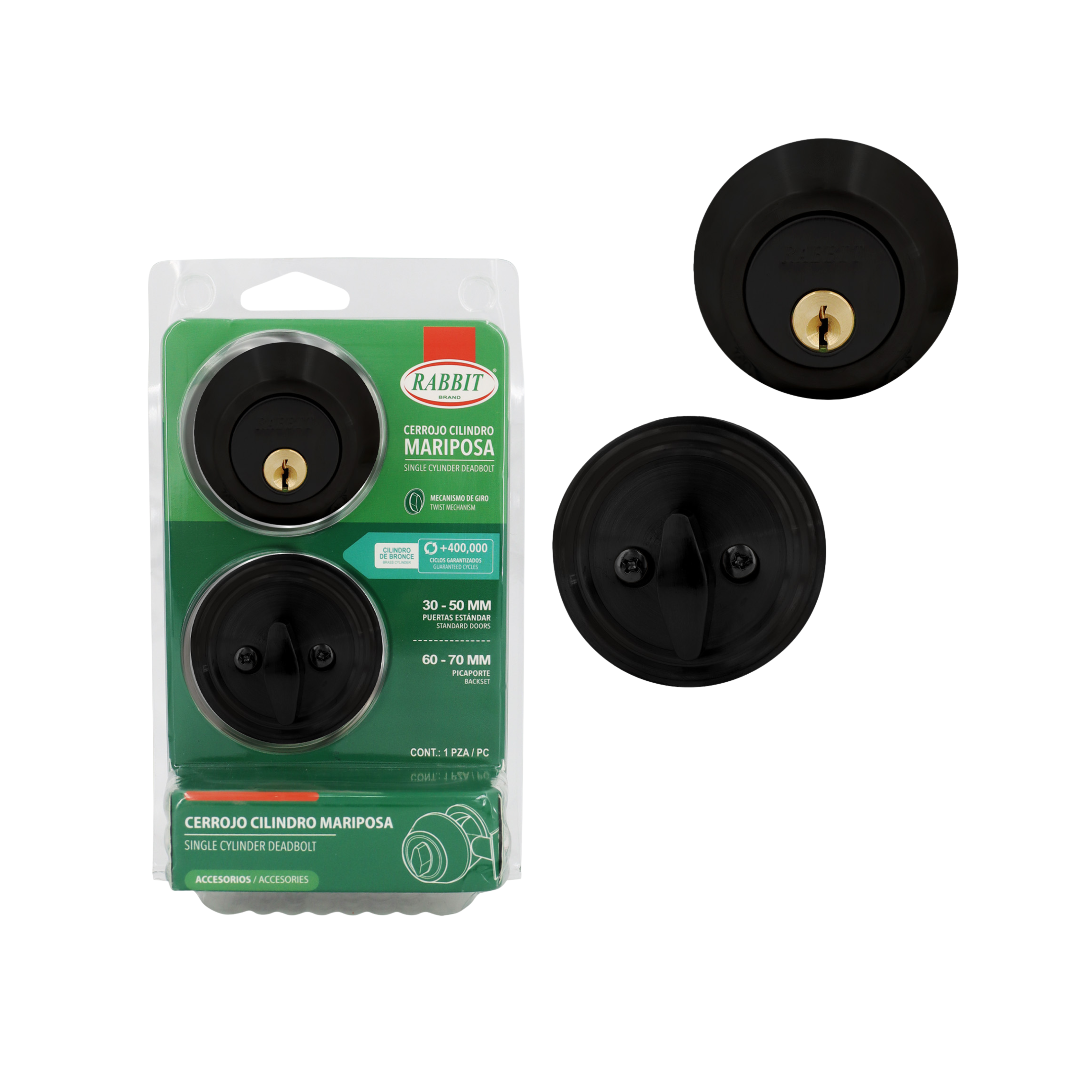Cerrojo Mariposa Negro Mate 30–50 mm / 60-70 mm Rabbit / RB-101BK-BL