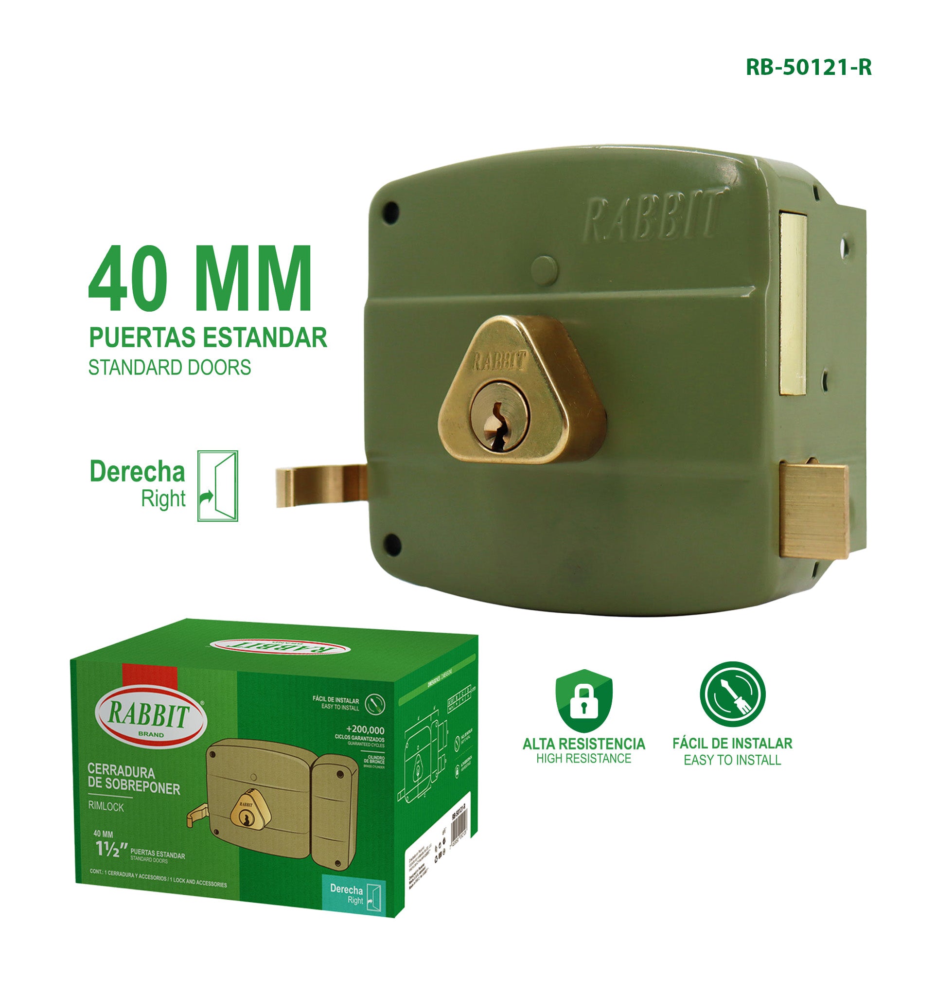 Cerradura de Sobreponer 40 mm Derecha Rabbit / RB-50121-R