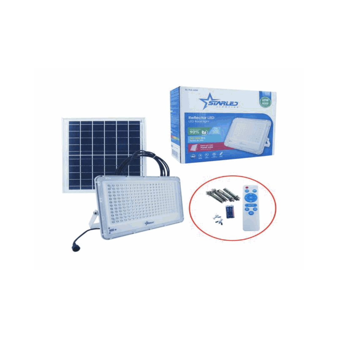 StarLED Solar LED Floodlight 60W, Cold Light 6500K, 8000 Lumens, Automatic Night Sensor, Remote Control