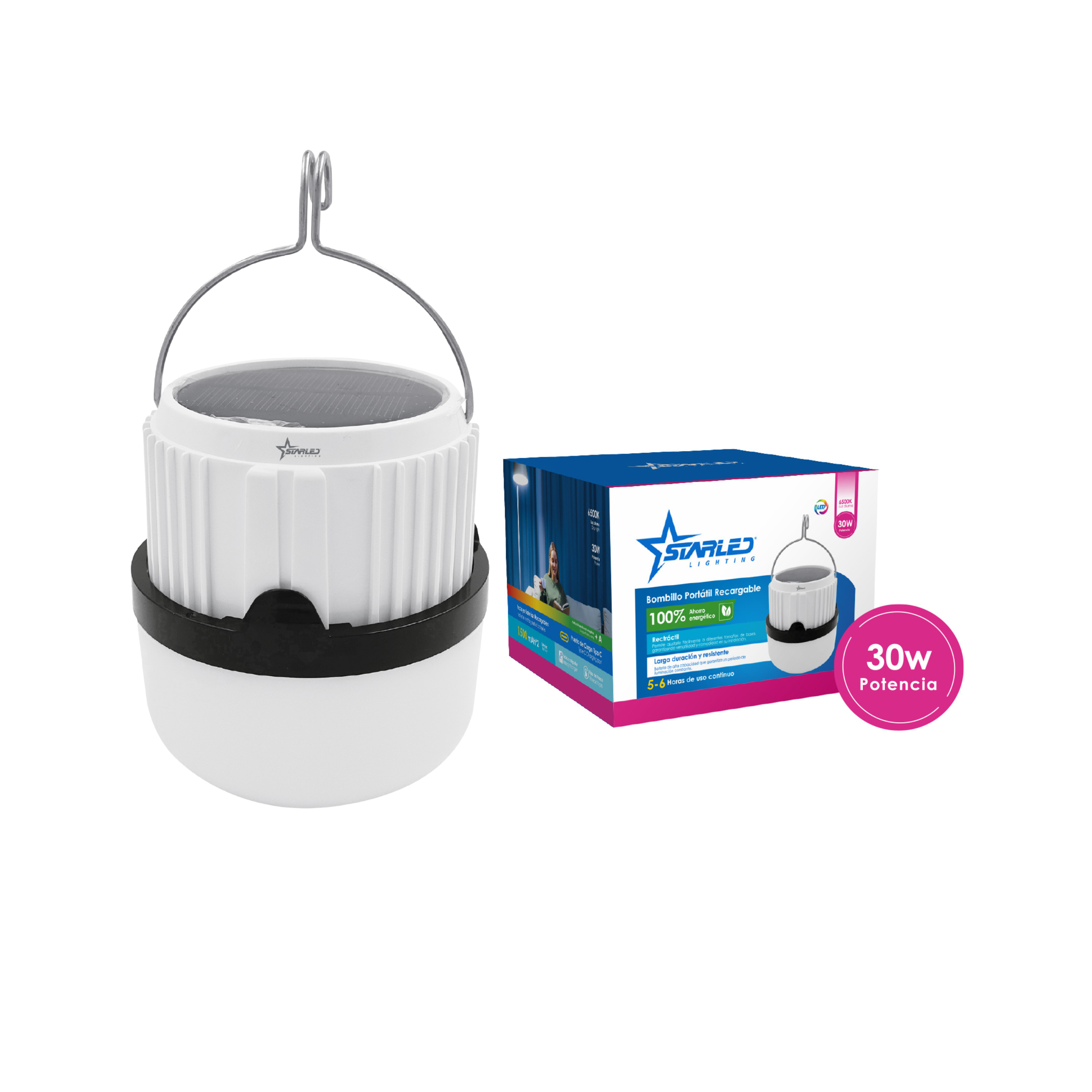 Lámpara Portátil Recargable con Carga Solar 30W Starled Lighting / SL-LELS-30W