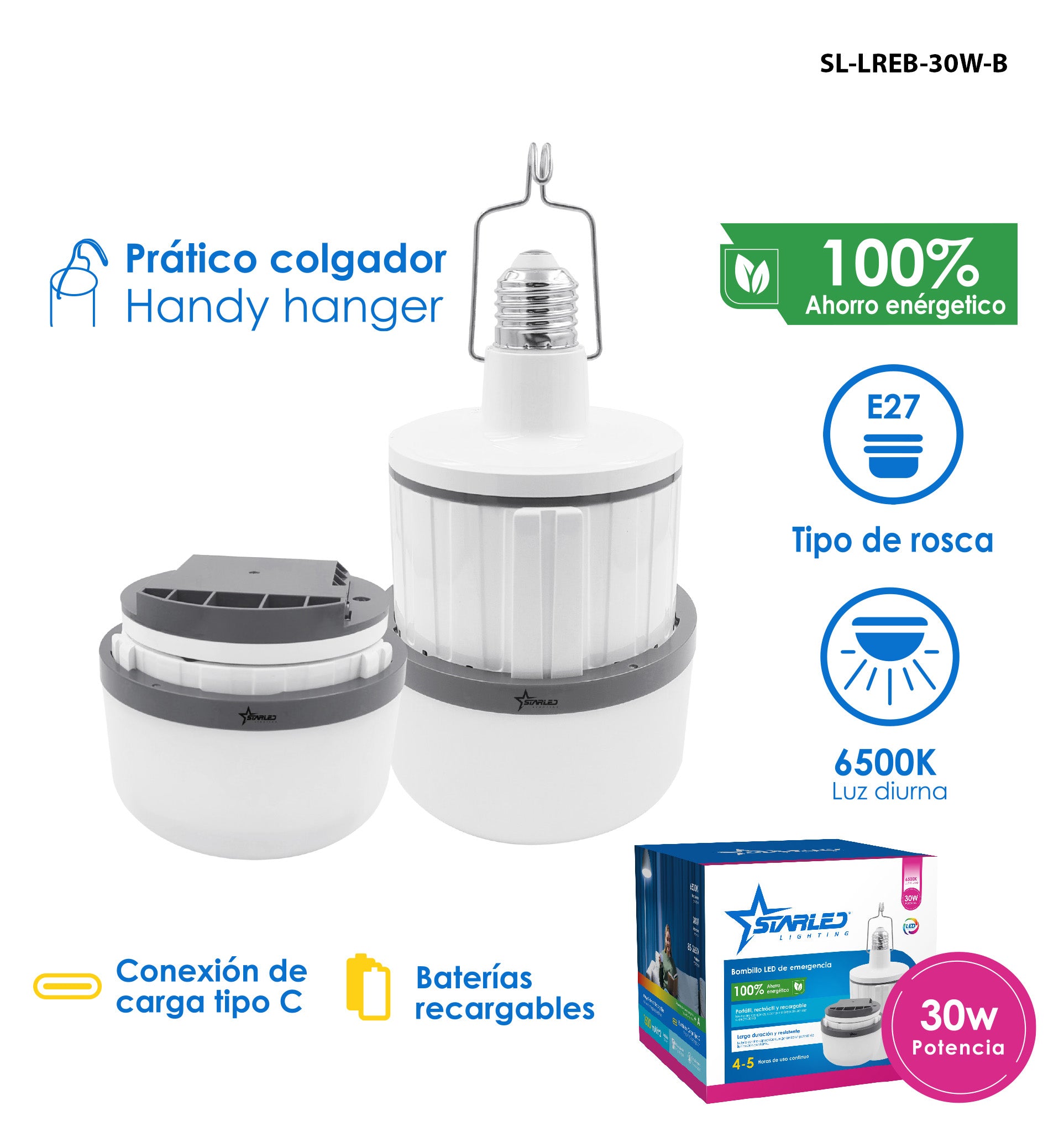 Bombillo LED Emergencia Retráctil 30W Starled / SL-LREB-30W-B