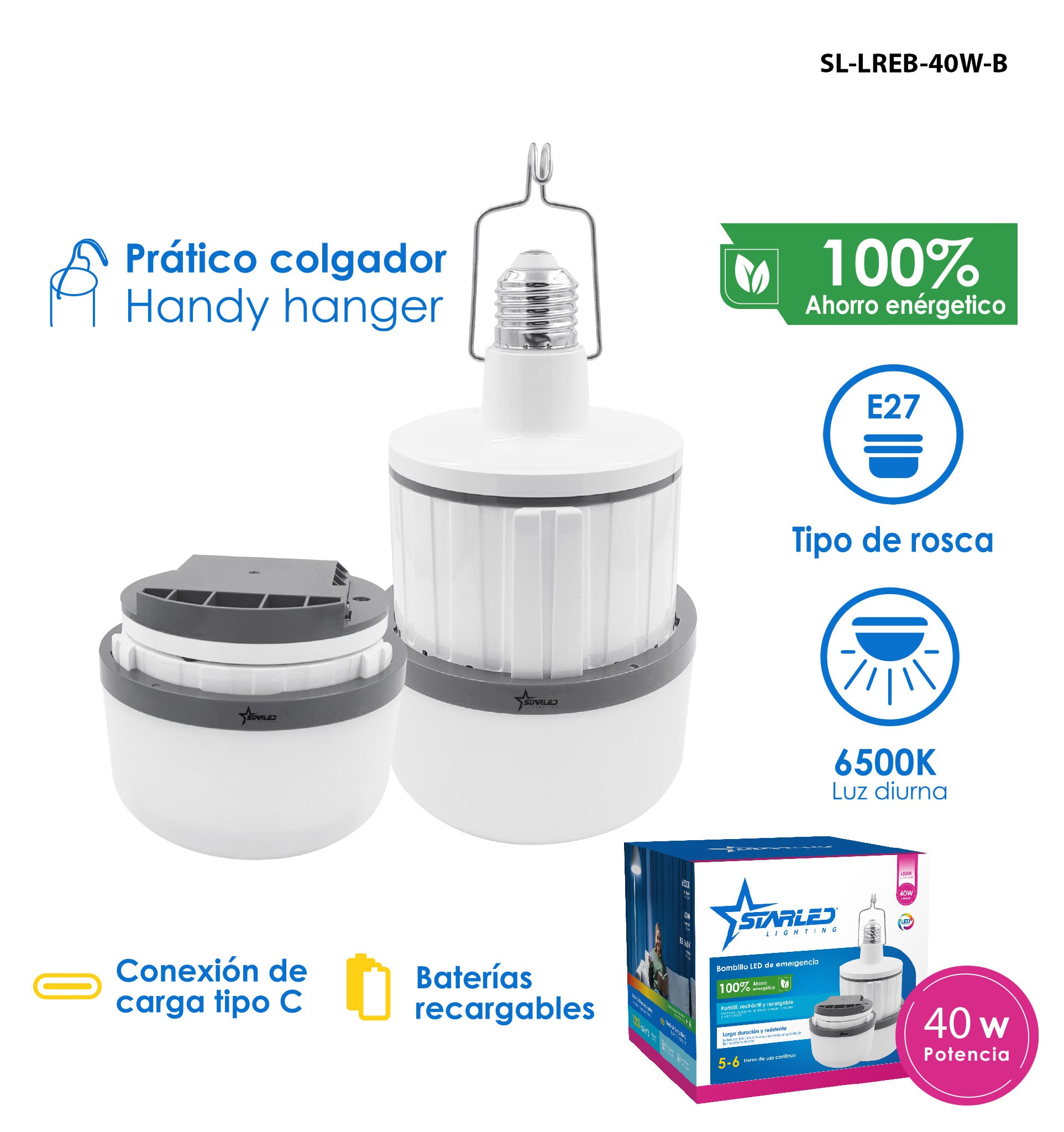 Bombillo LED Emergencia Retráctil 40W Starled / SL-LREB-40W-B