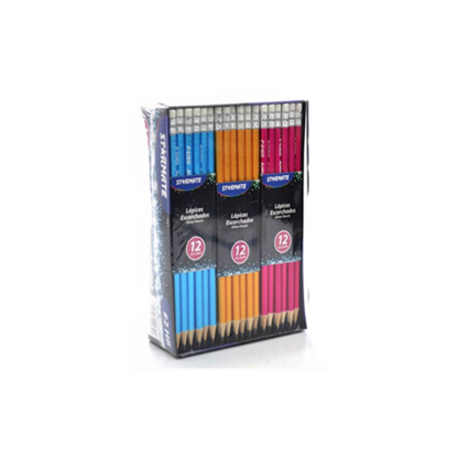 STARMATE Lápices Escolares HB con Borrador – Estuche 12 Unidades Colores Surtidos