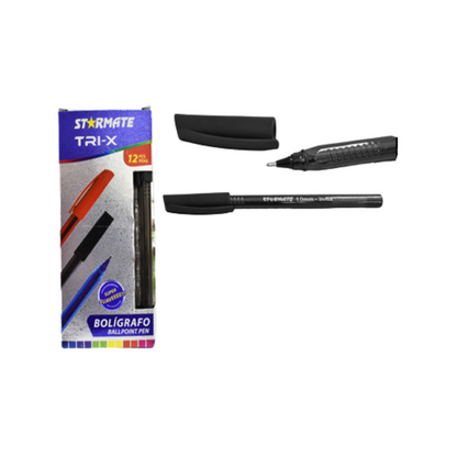 STARMATE Bolígrafo TRI-X de Tinta Negra 1.0 mm – Caja 12 Unidades
