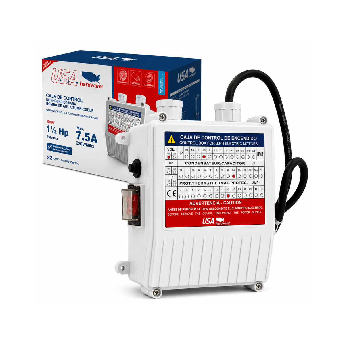 Boîtier de Commande pour Pompe Submersible 1 1/2 HP USA Hardware / U-CB220-11-2HP