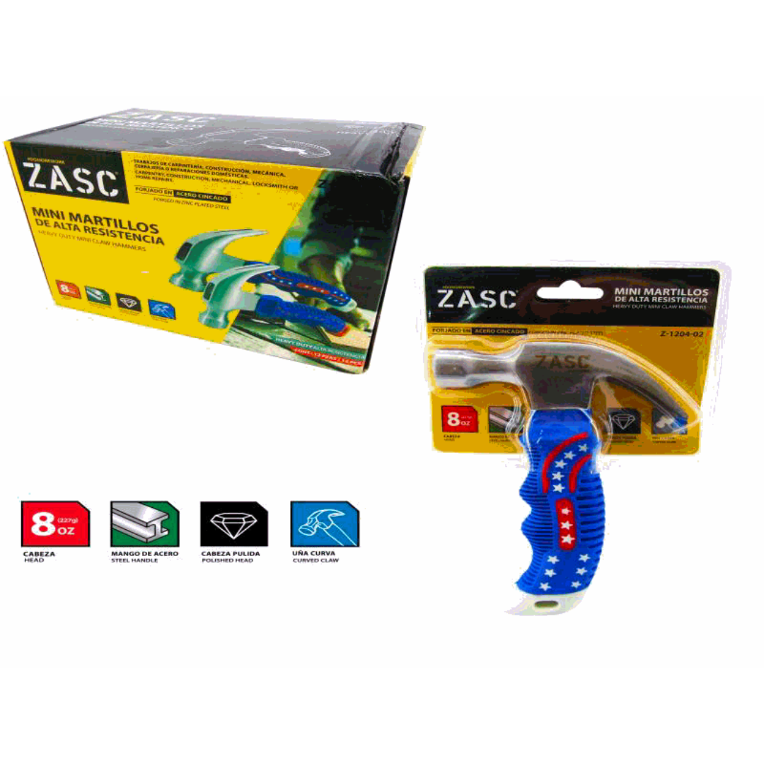 ZASC Mini Hammer 8oz with Blue Star Handle and Curved Claw