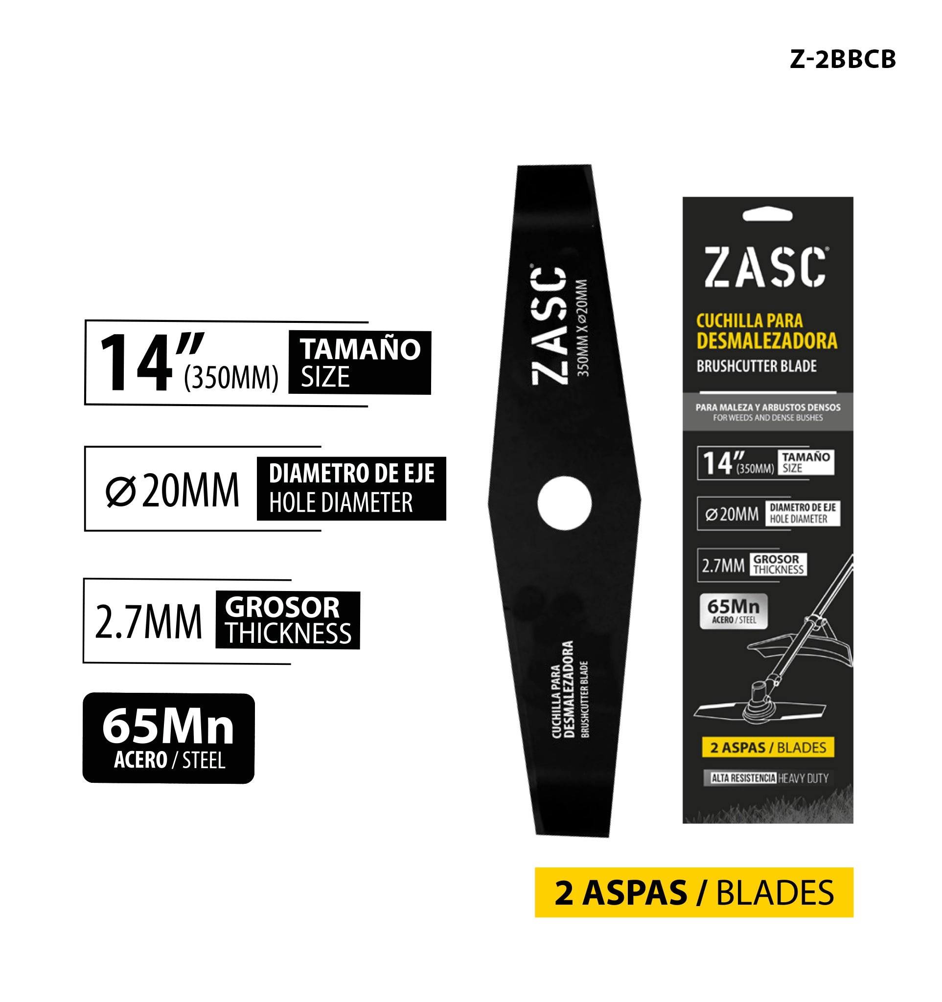 Cuchilla Desmalezadora 2 Aspas 14” ZASC / Z-2BBCB