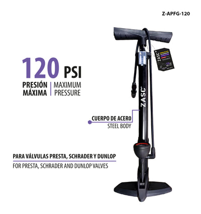 Pompe à Pied avec Manomètre 120 PSI ZASC / Z-APFG-120