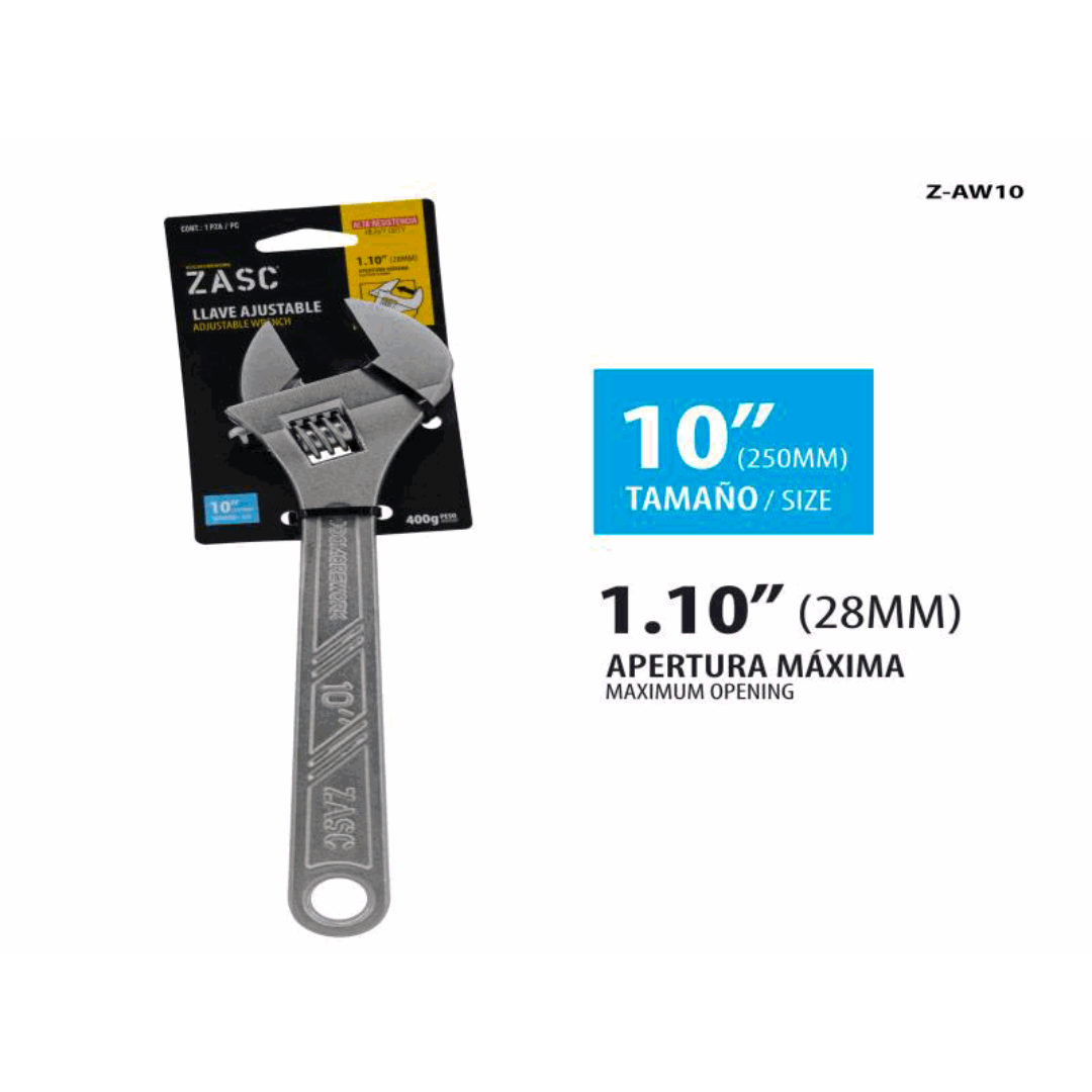ZASC Adjustable Wrench 10" with 1.10" Opening