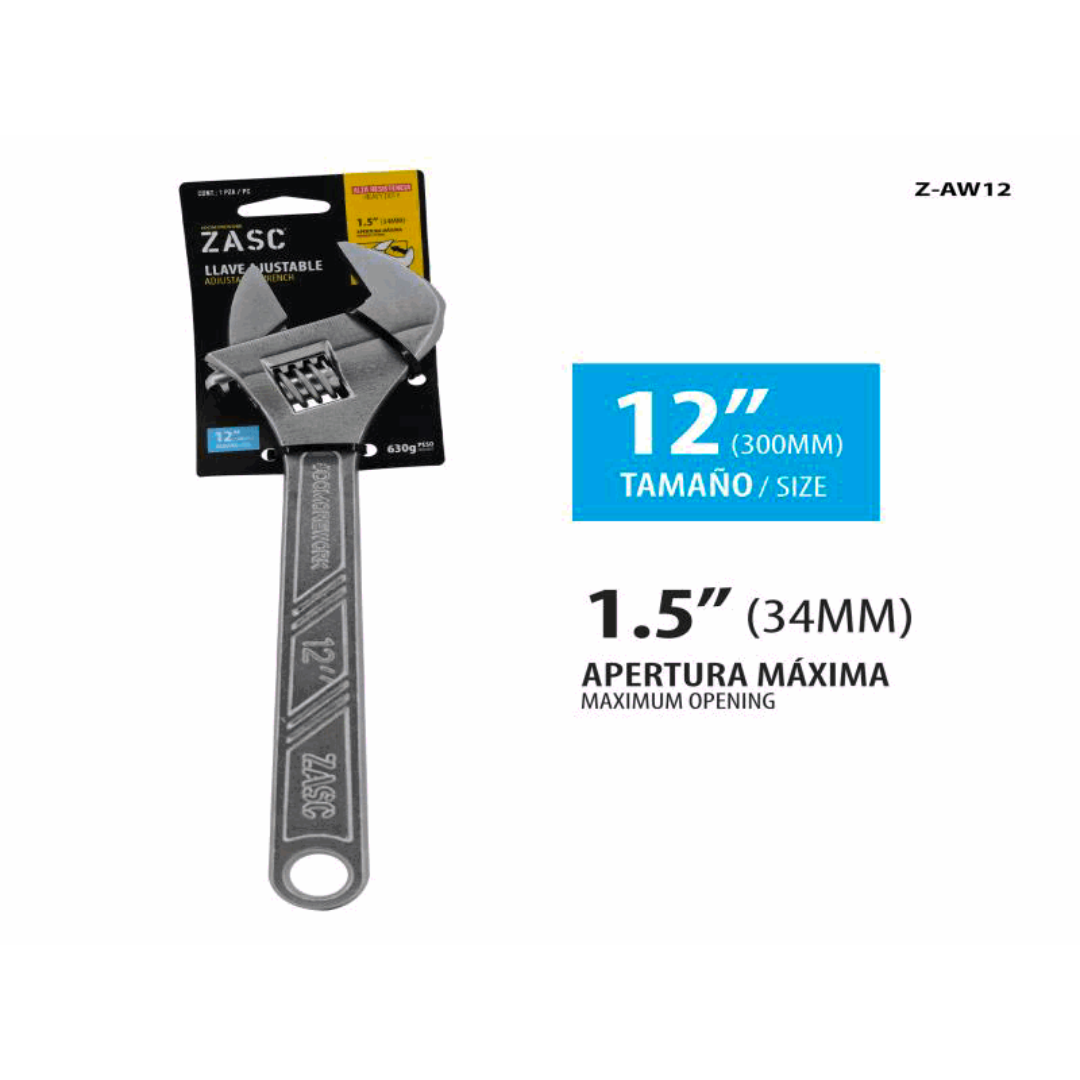 ZASC Adjustable Wrench 12" with 1.5" Opening