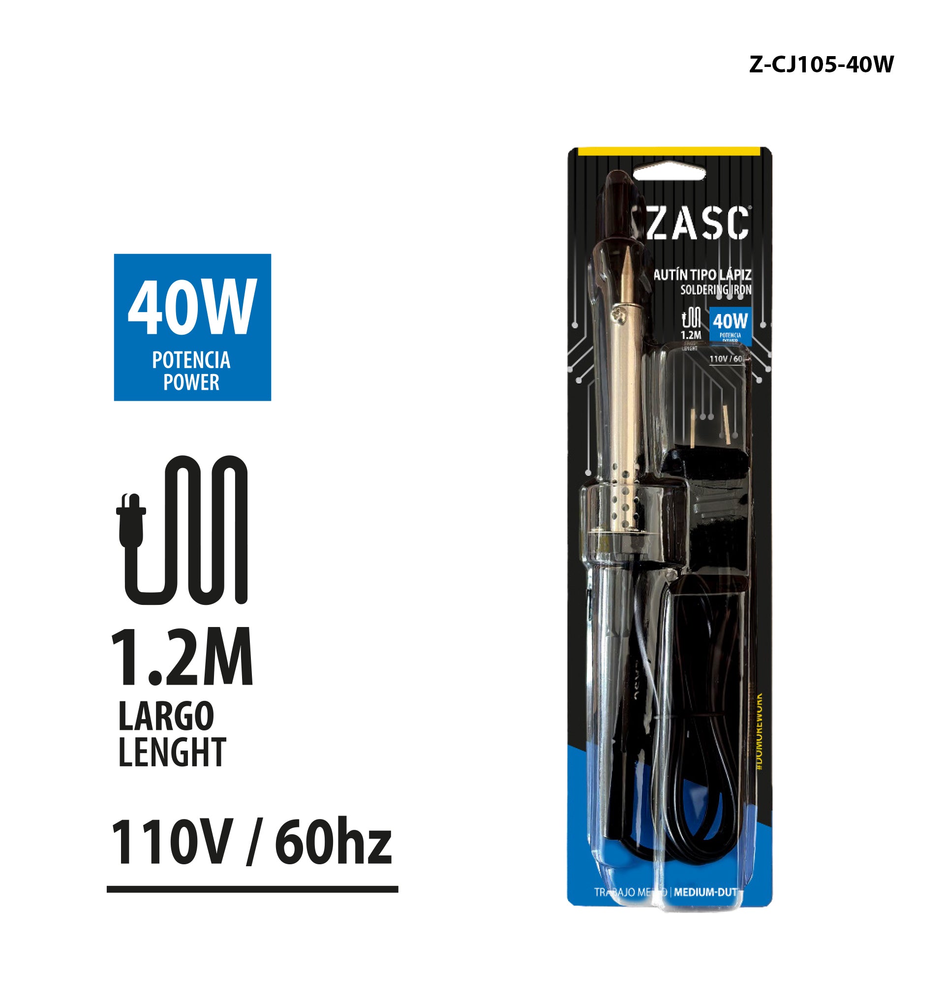 Pencil Soldering Iron 40W Black Handle ZASC / Z-CJ105-40W