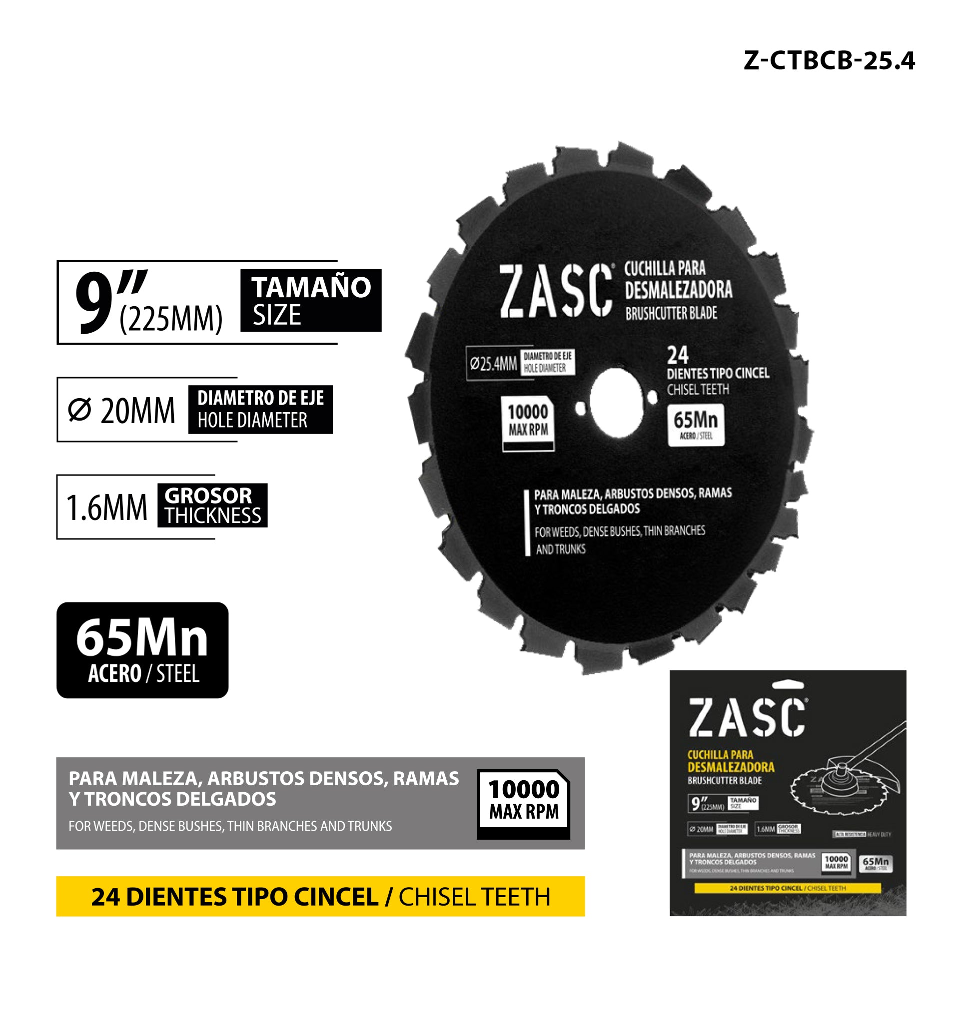 Cuchilla Desmalezadora 24 Dientes ZASC / Z-CTBCB-25.4