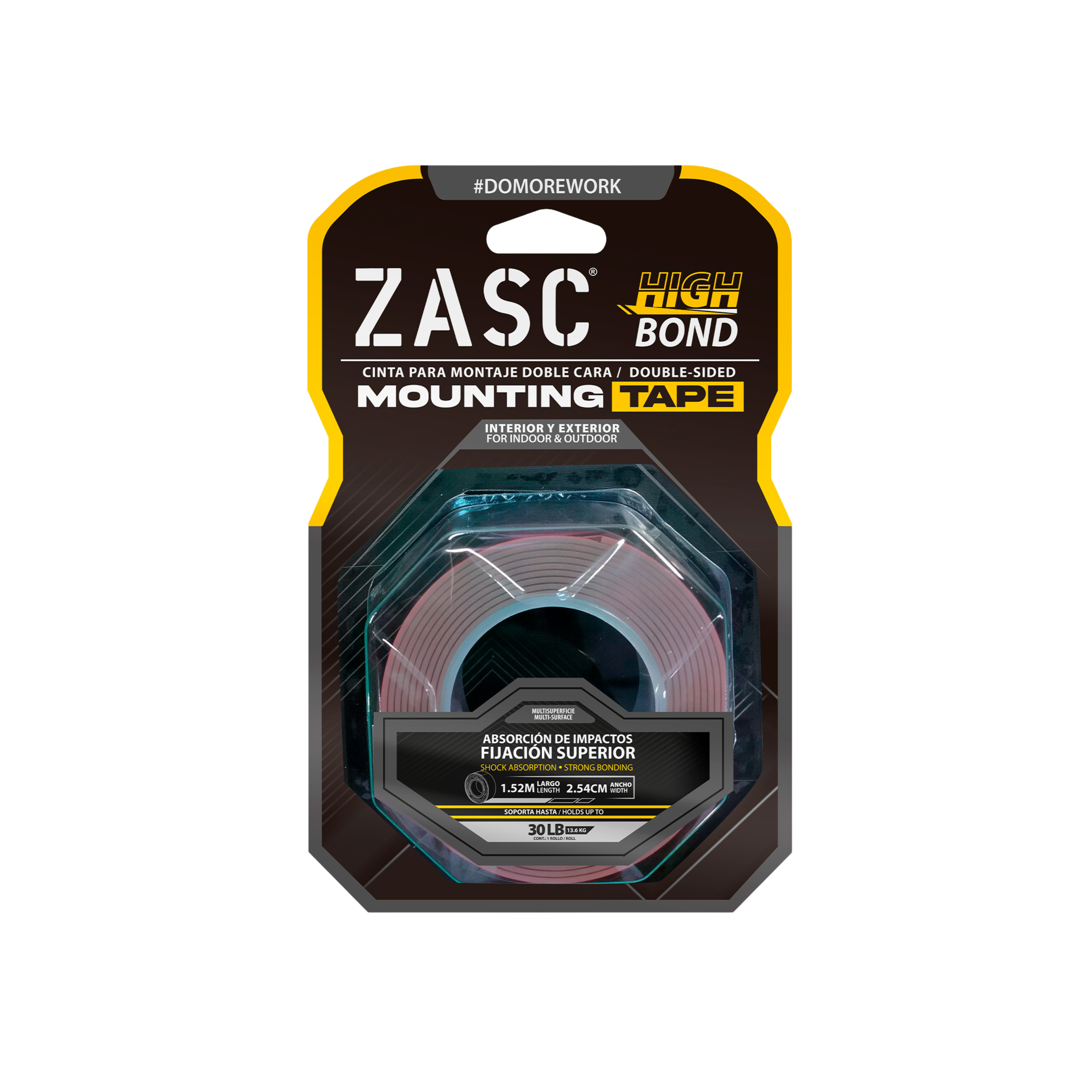 Cinta de Montaje Doble Cara 13.6 kg ZASC / Z-DMT1X1.52M-R