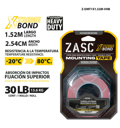 Ruban de Montage Double Face Heavy Duty ZASC / Z-DMT1X1.52M-VHB