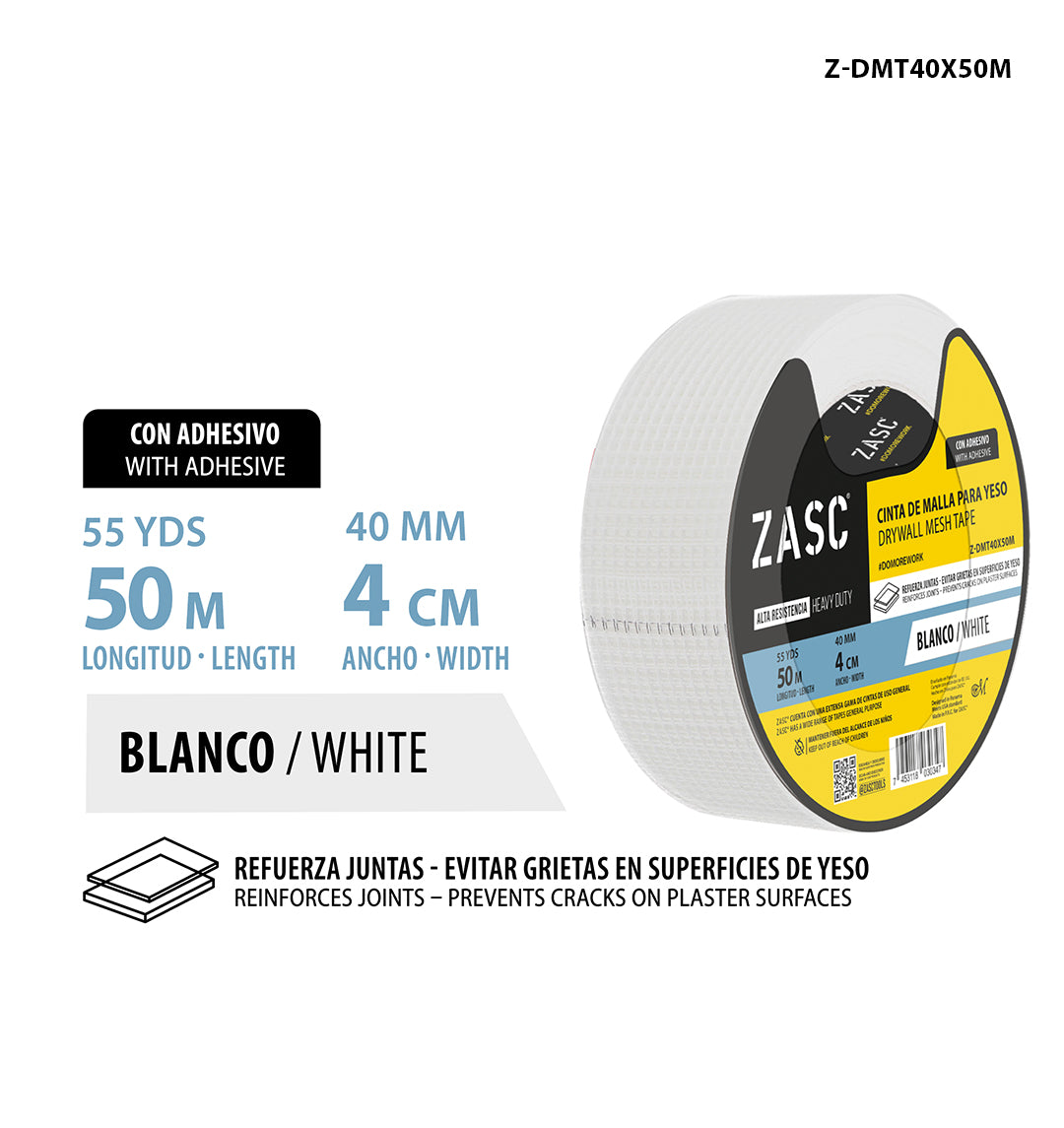 Cinta de Malla para Yeso Blanca ZASC / Z-DMT40X50M