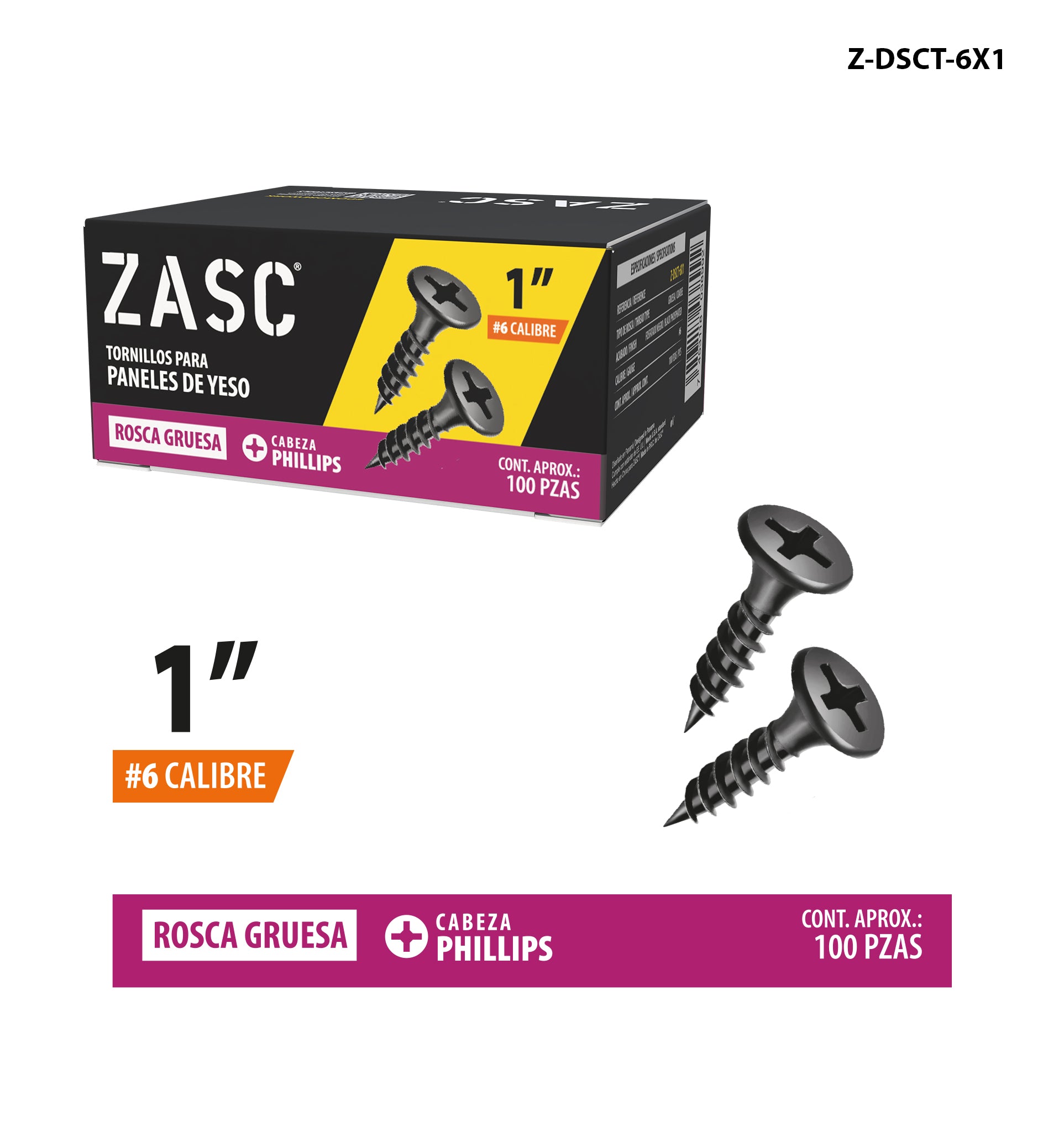 Tornillos para Drywall 1" Zasc / Z-DSCT-6X1