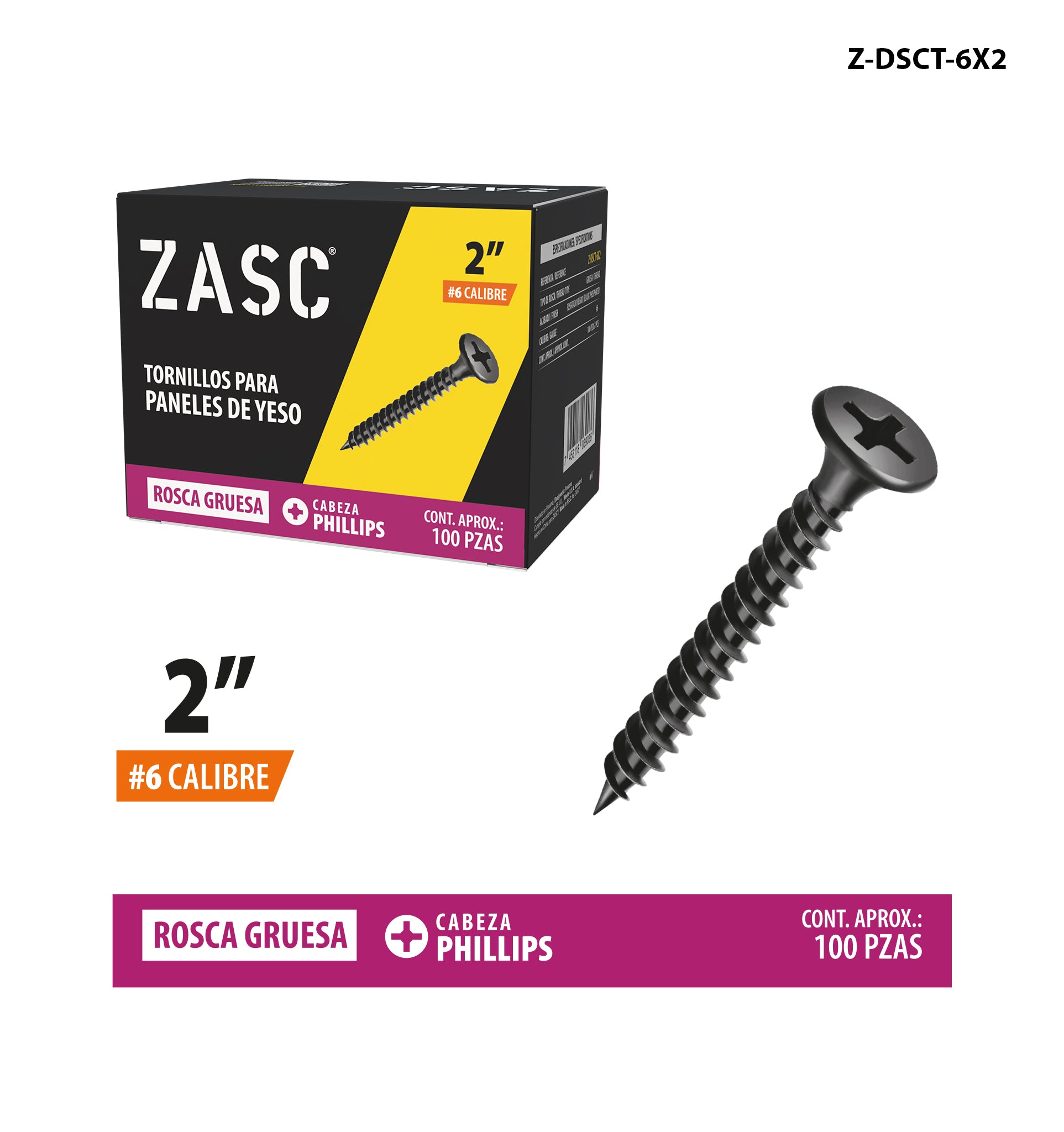 Tornillos para Drywall 2" Zasc / Z-DSCT-6X2