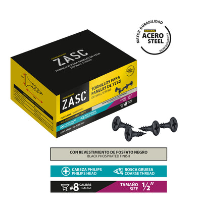 Tornillos p/Gypsum Rosca Gruesa 1/2" Zasc / Z-DSCT-8X1-2